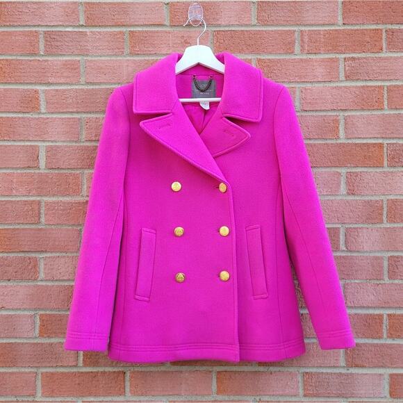 J. Crew majesty pea coat in hot pink stadium cloth blogger favorite size 2 - Picture 4 of 11
